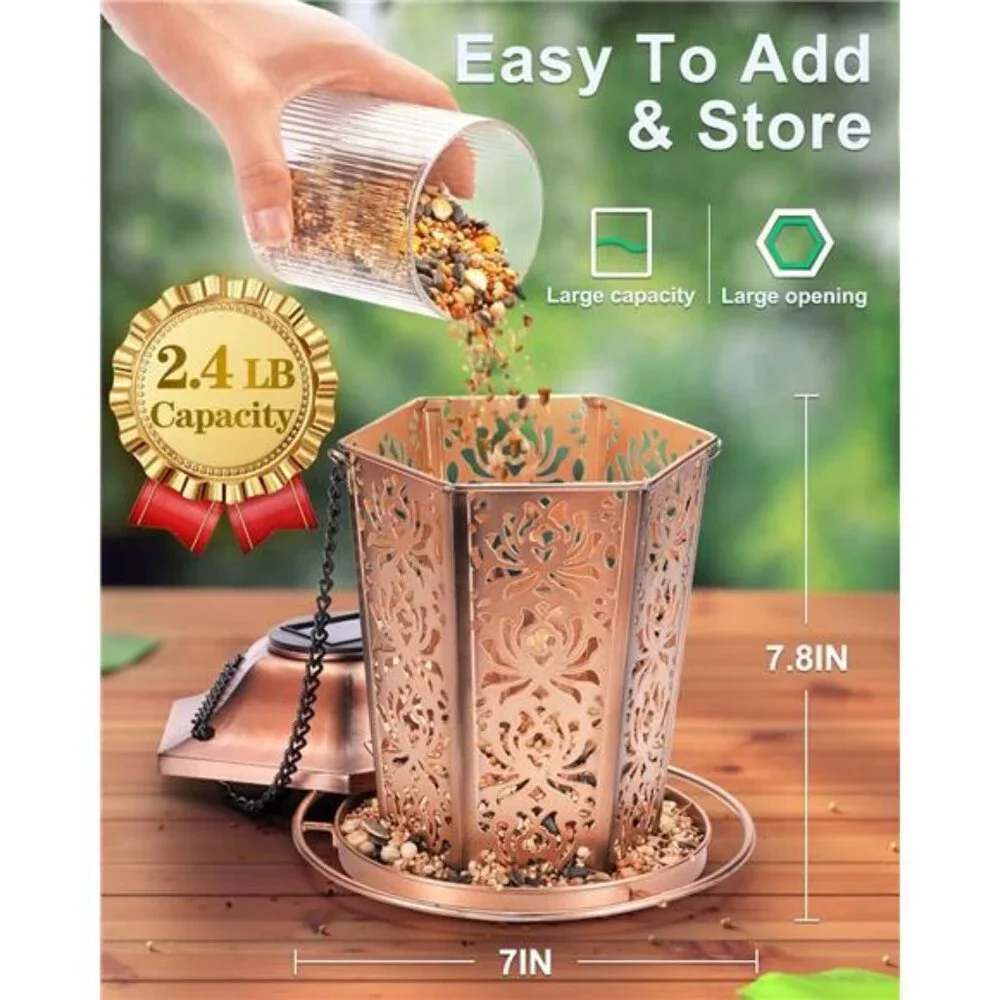 Solar Bird Feeders for Outdoors Hanging - Premium Grade Metal Bird Feeder